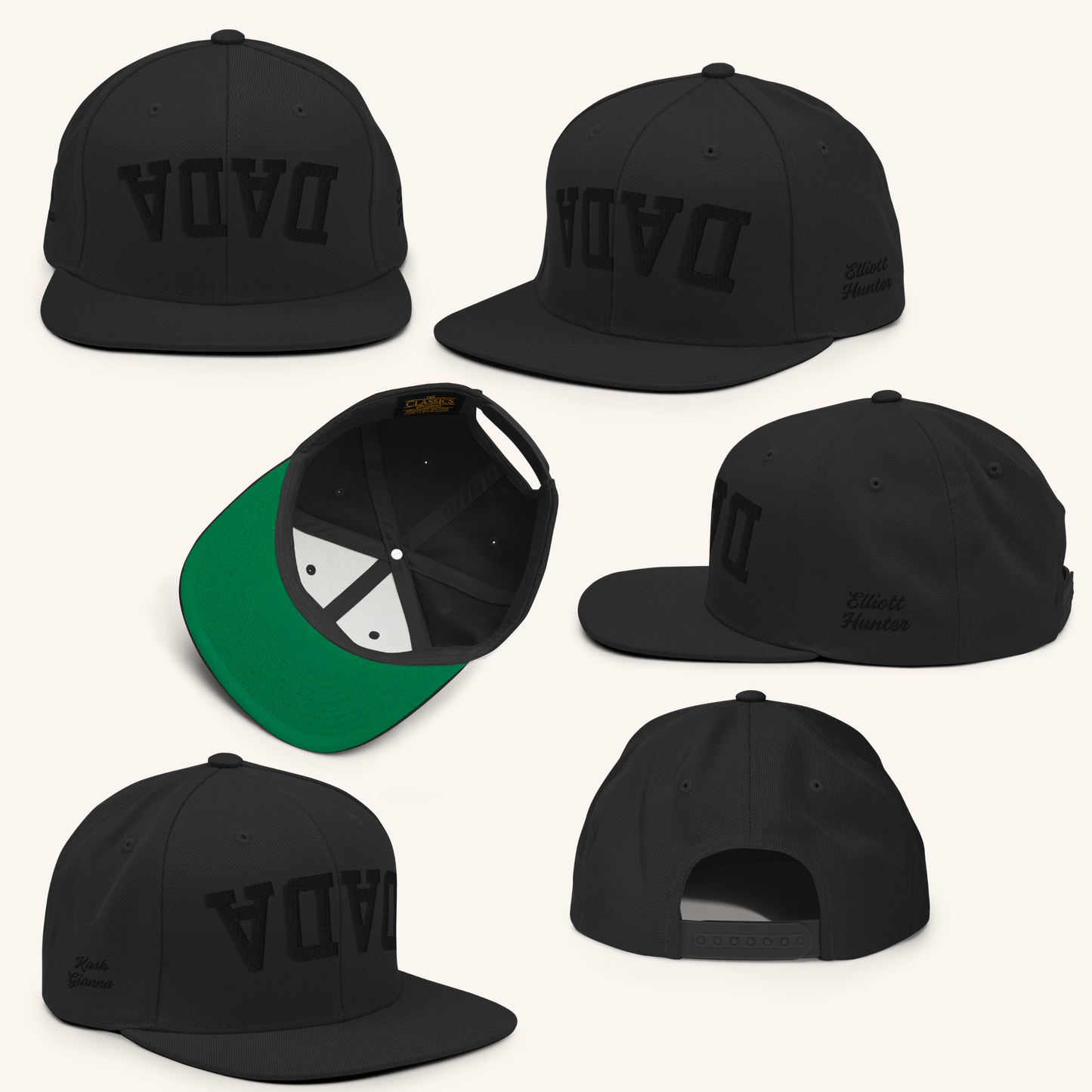 Black/Black Upside Down Custom Embroidered Snapback