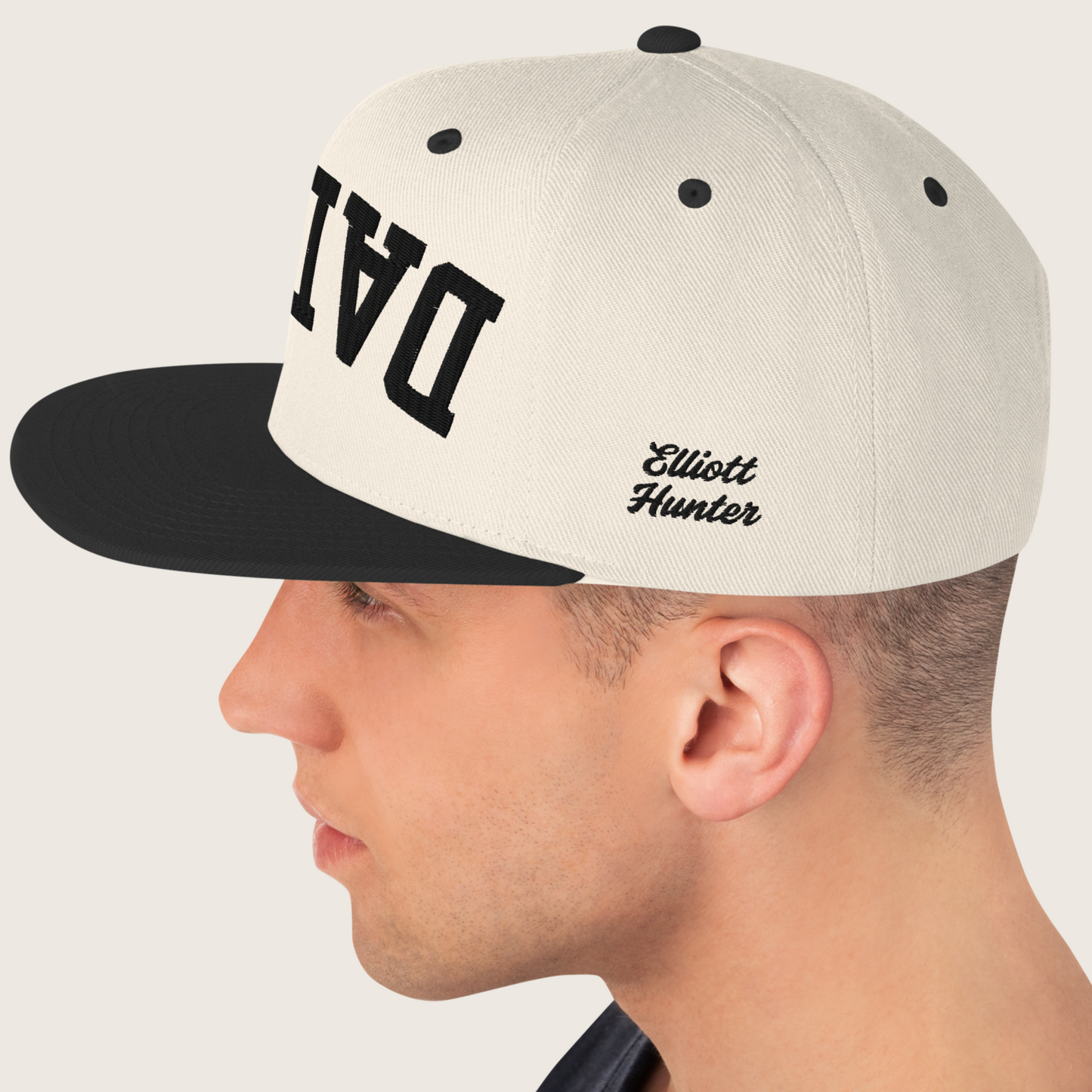 Cream/Black Upside Down Custom Embroidered Snapback