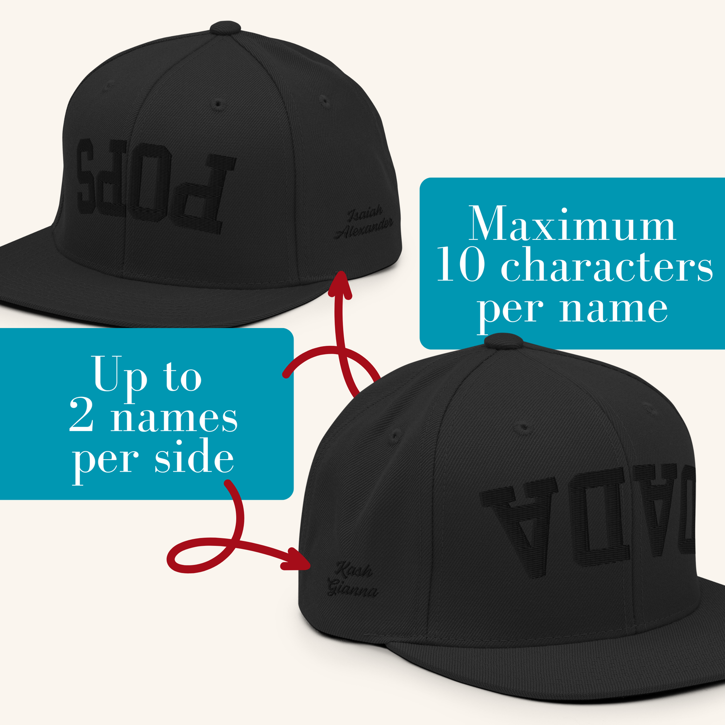 DADA Upside Down Black/Black Personalized Embroidered Snapback Hat