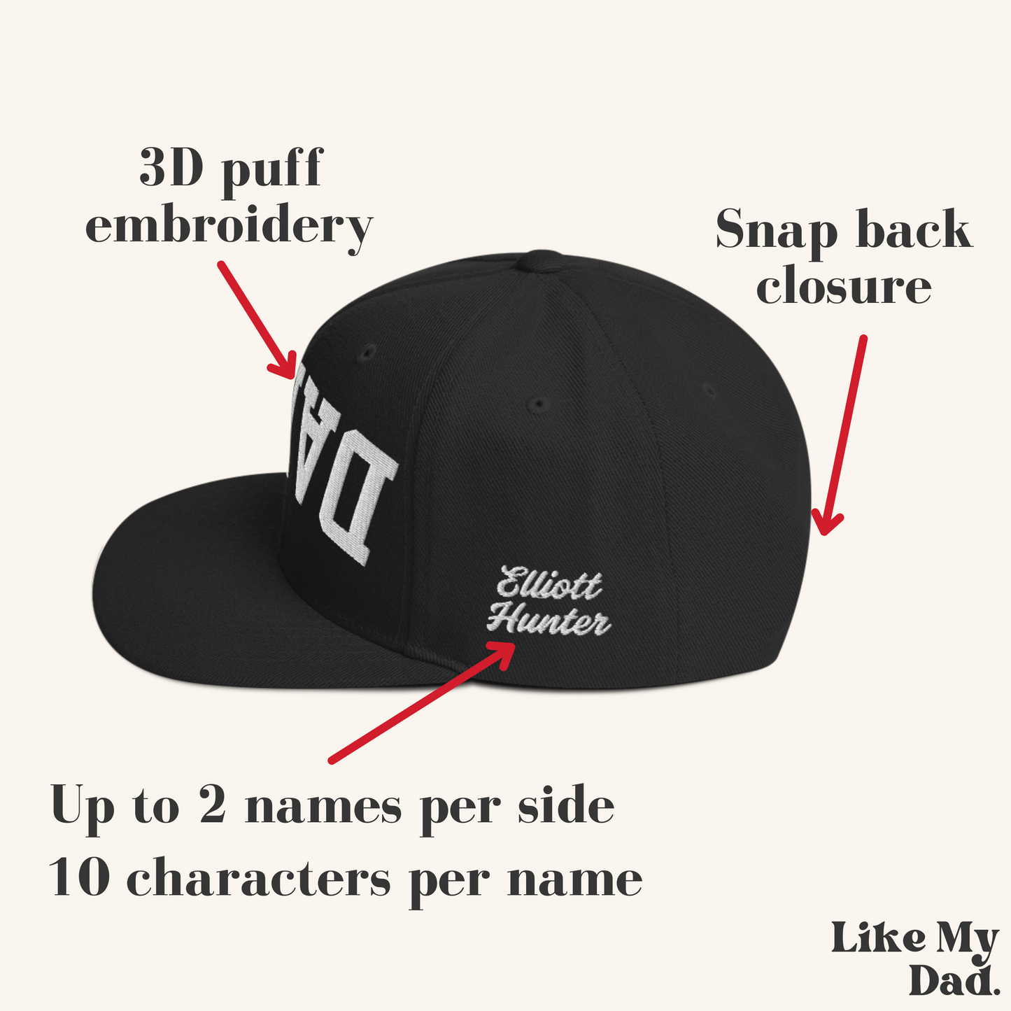 DADA Upside Down Black & White Personalized Embroidered Snapback Hat