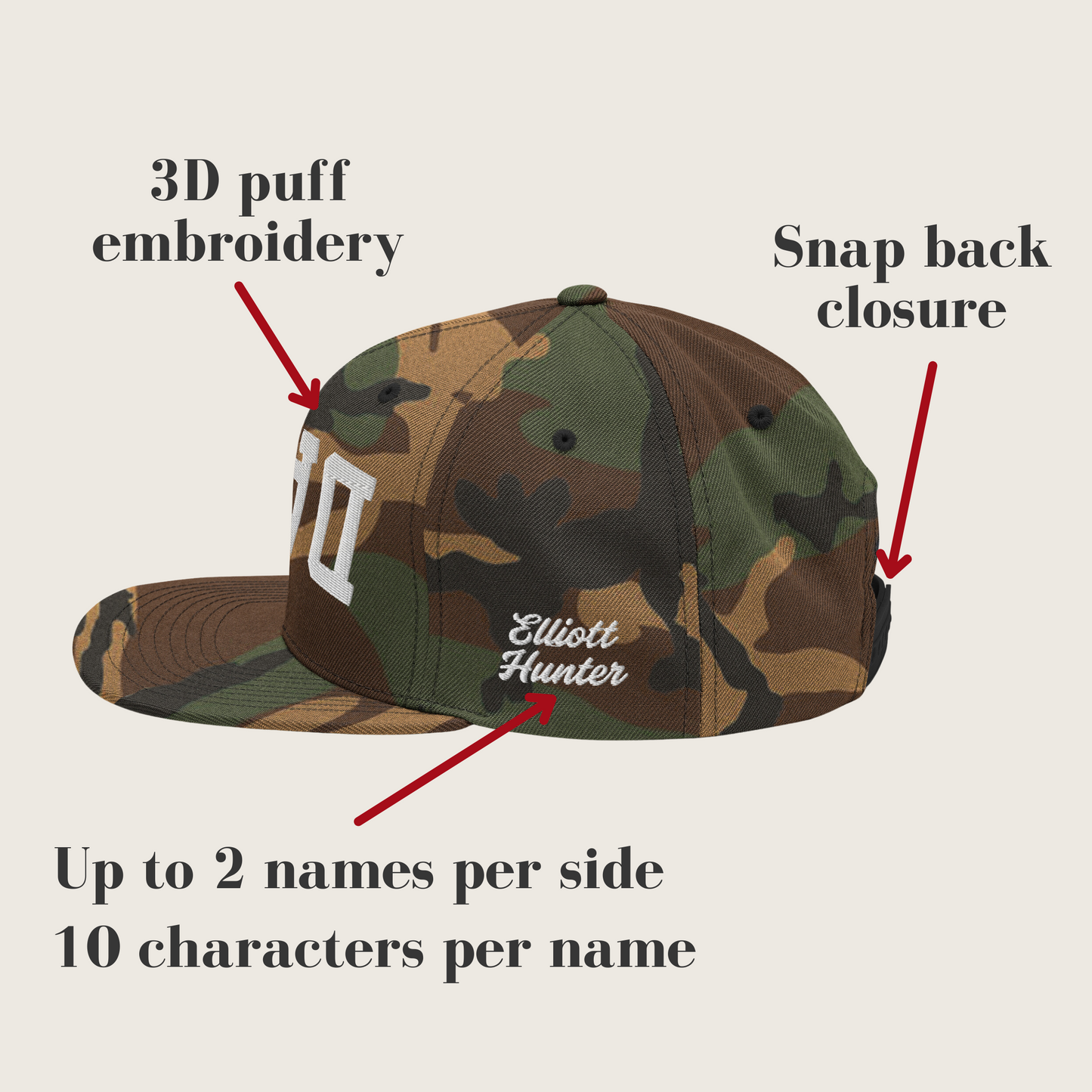 DADA Upside Down Camo Personalized Embroidered Snapback Hat