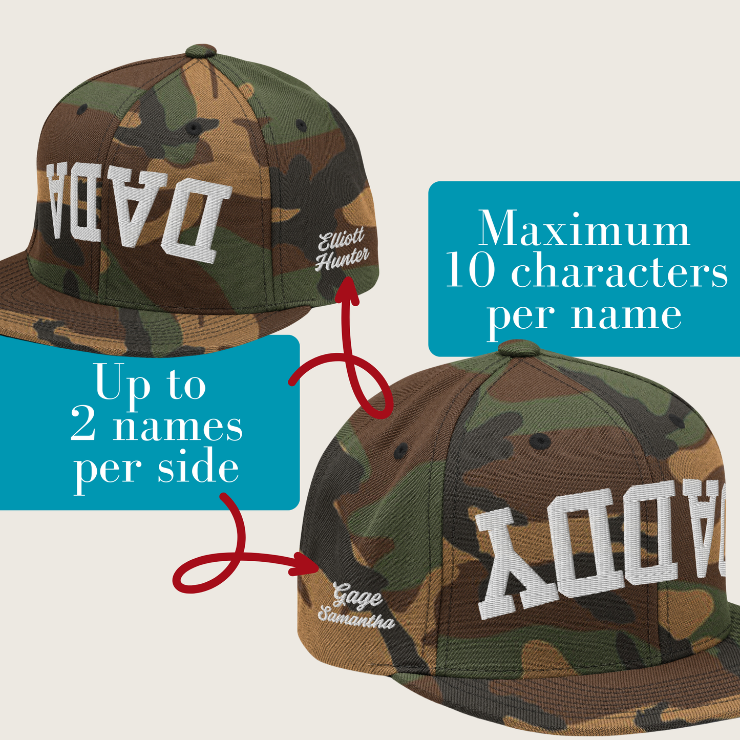 DADA Upside Down Camo Personalized Embroidered Snapback Hat